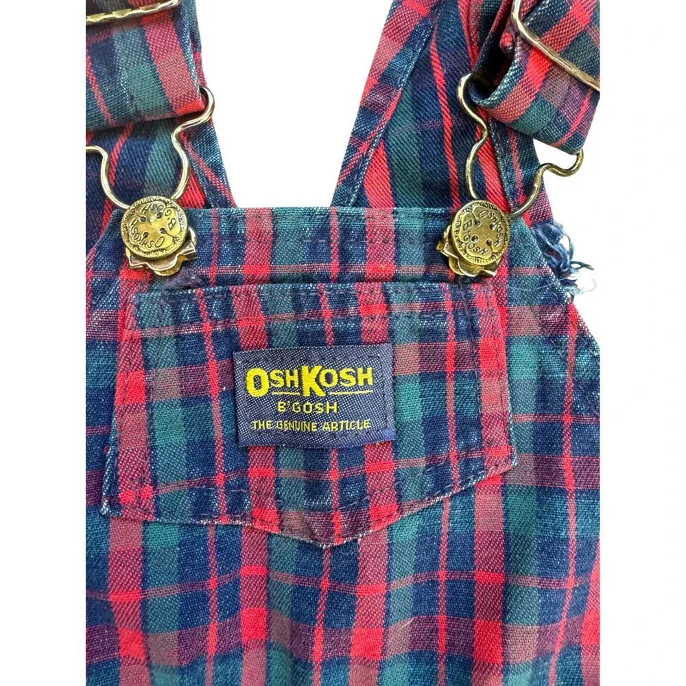 Vintage OshKosh Bgosh Vestbak Plaid Overalls Red Blue Green 18 Months USA Made
